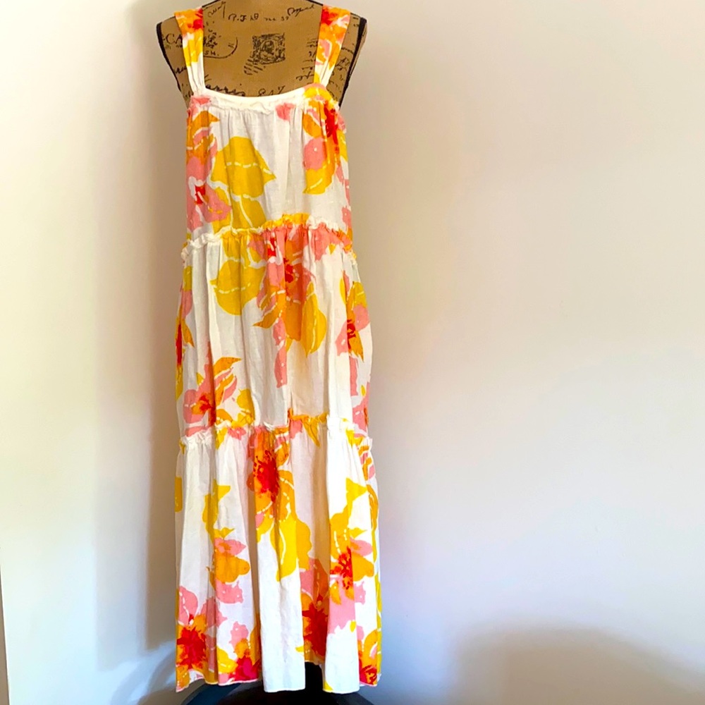 Free People Oversized Sundress Beach Corolful Maxi Dress Straps Womens S